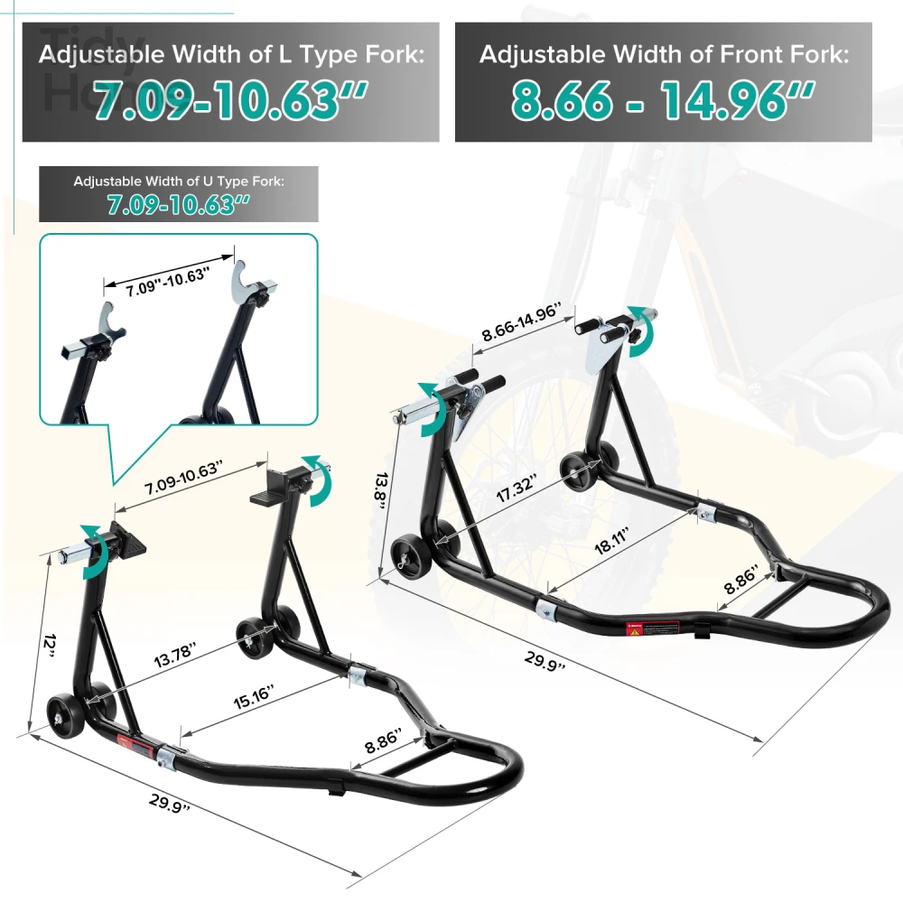 Motorcycle Stand 850LB,Sport Bike Front & Rear Wheel Lift Stands,Adjustable design suitable for most motorcycles,Black colour.
