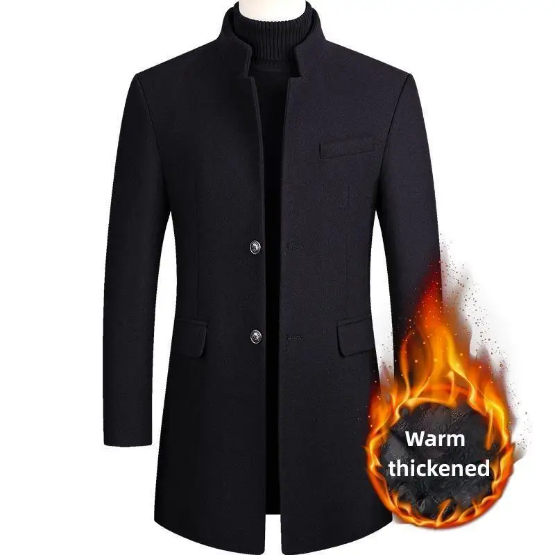 New Winter Fashion Men Warm Long Business Casual Slim Fit Long Sleeve Cardigans Blends Coat Jacket Suit Solid Men\'s Woolen Coats