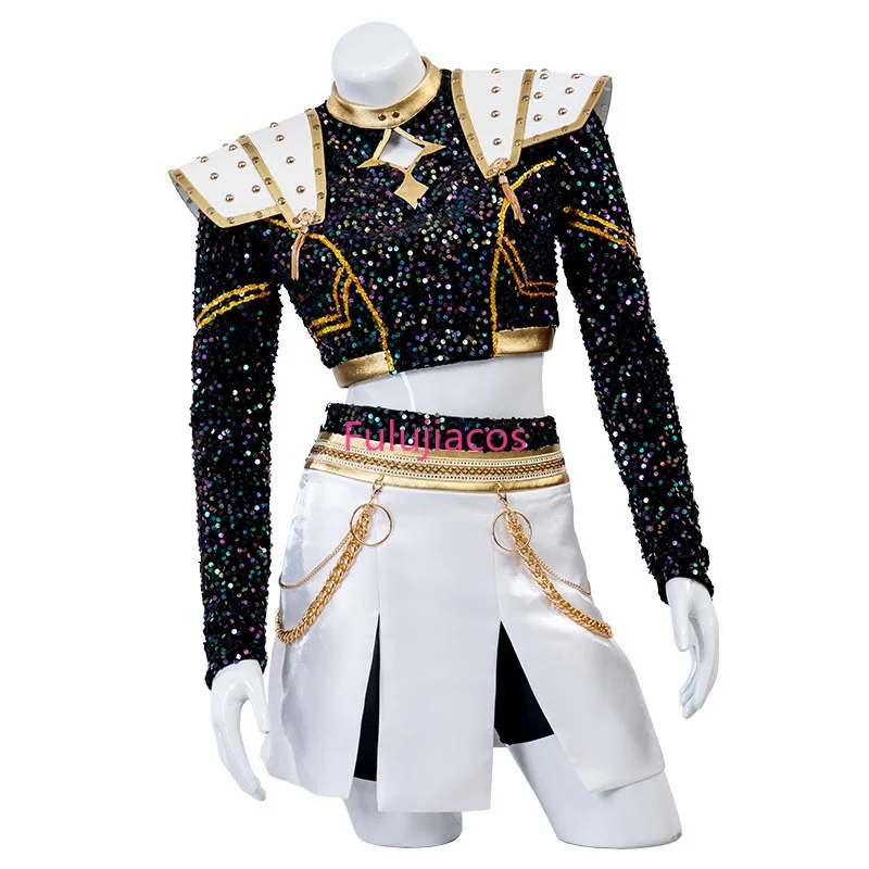 

Fulujiacos KPop Zoey Cosplay Costume Shoes Black Coat Singing Suit Song-Promotion Costume Women Halloween Party Role Playing