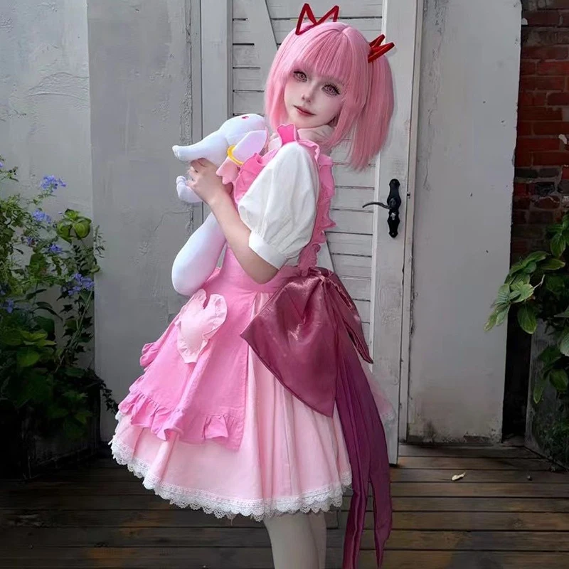 Kaname Madoka Cosplay Anime Puella Magi Madoka Magica Costume Maid Outfit Dress Halloween Party Role Play Clothing