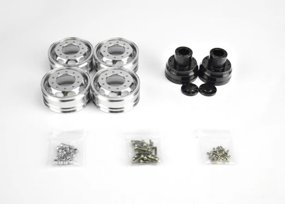 1/14 R/C Truck Aluminum rear Wheels. 1/14 Double Narrow tires Wheel hub. Lesu Dump truck Rims. Tamiya 56368 770s 6X4 Trailer