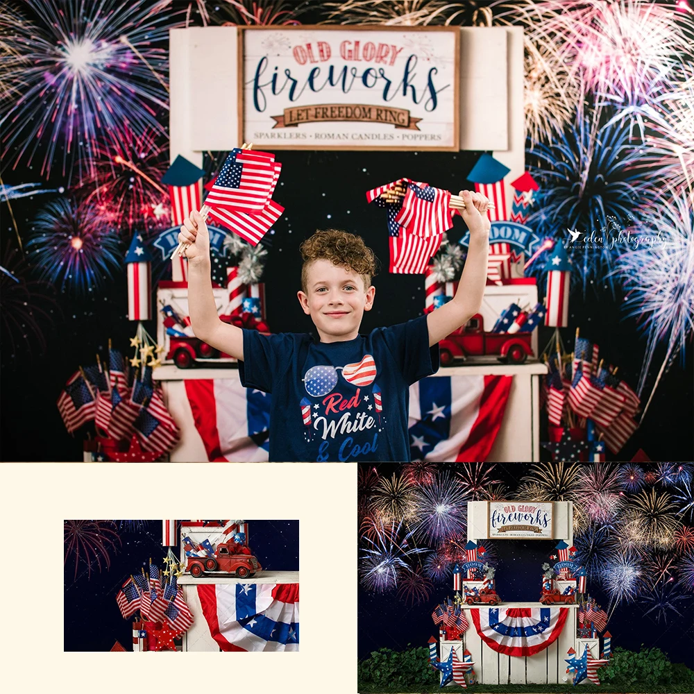 Fondos de soporte de fuegos artificiales de la vieja gloria para niños, accesorios de fotografía de bebé, pancarta de aplastamiento de pastel, Fondo de estudio fotográfico para niños