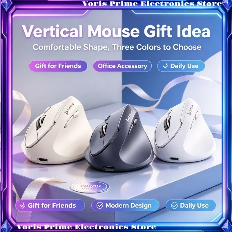 Ergonomic Vertical Wireless Mouse 3 Modes Bluetooth 2.4g Usb Rechargeable Silent Click Mice For Computer Laptop Pc Office Gamer