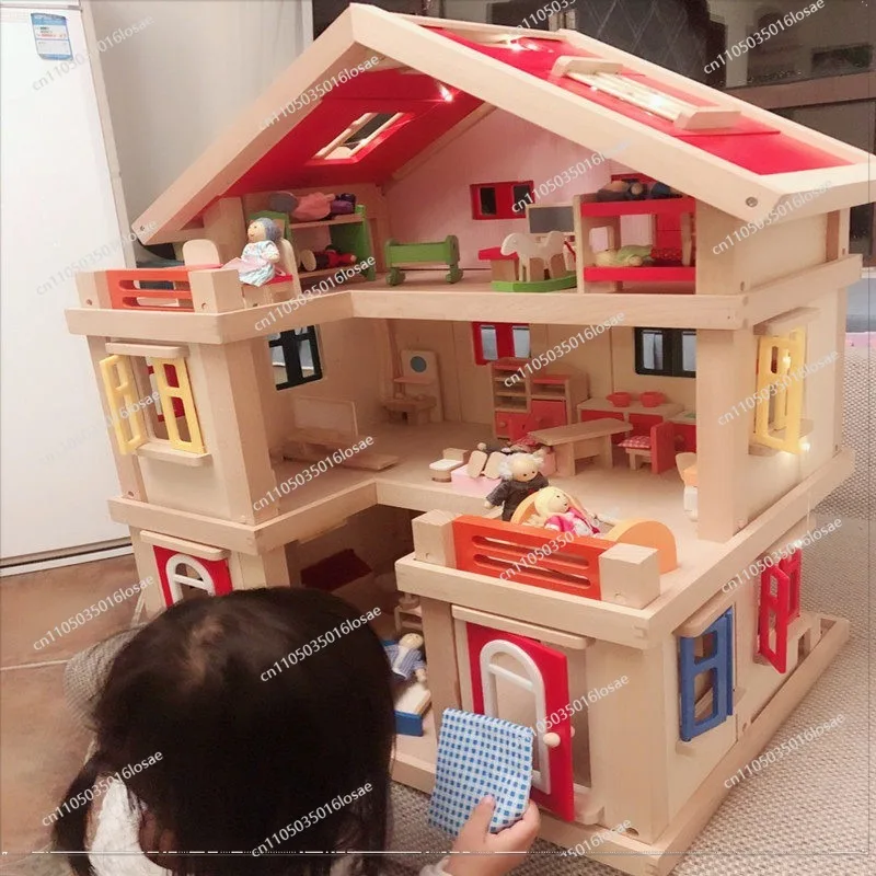 For Assembled Wooden Cottage Girl Playing House Wooden Toy Princess Villa Wooden Toys