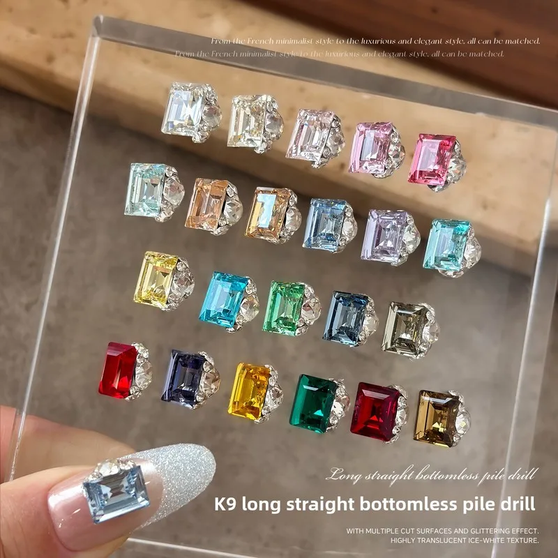 Luxury 3pcs Gloss K9 Nail Rhinestones Sparkling Square Nail Crystal No Base Handmade Diamond Nail Art Decor Manicure Accessories
