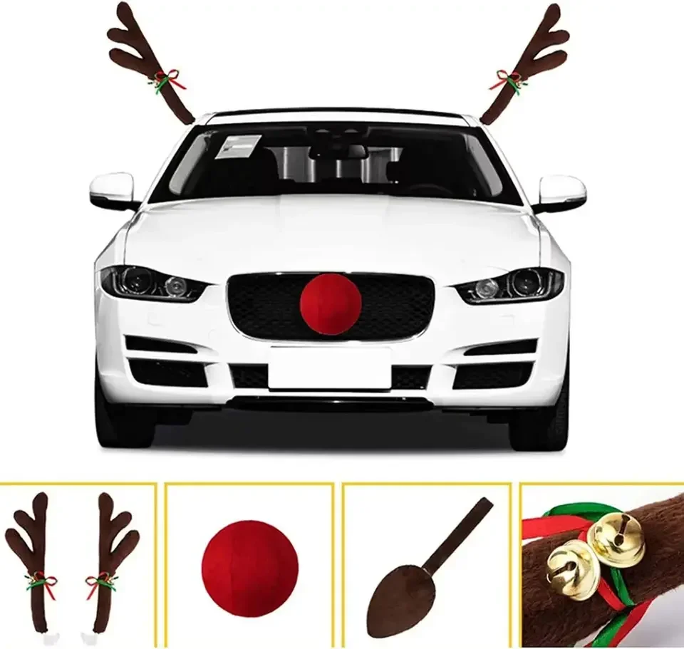 Christmas Car Decoration Deer Horn Antlers Car Kit with Red Nose and Tail for Holiday Gift Set Car Accessories Pendant - Image 3