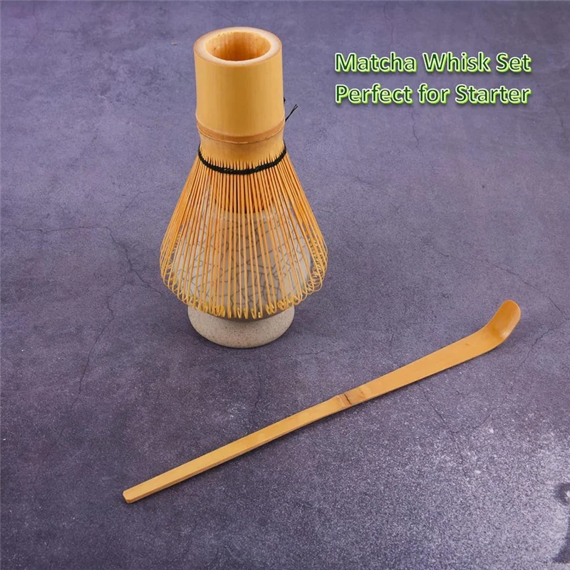 Promotion! Matcha Set 4Pcs-Handmade Bamboo Whisk(Chasen) And Traditional Tea Scoop, Matcha Spoon And  Whisk Holder
