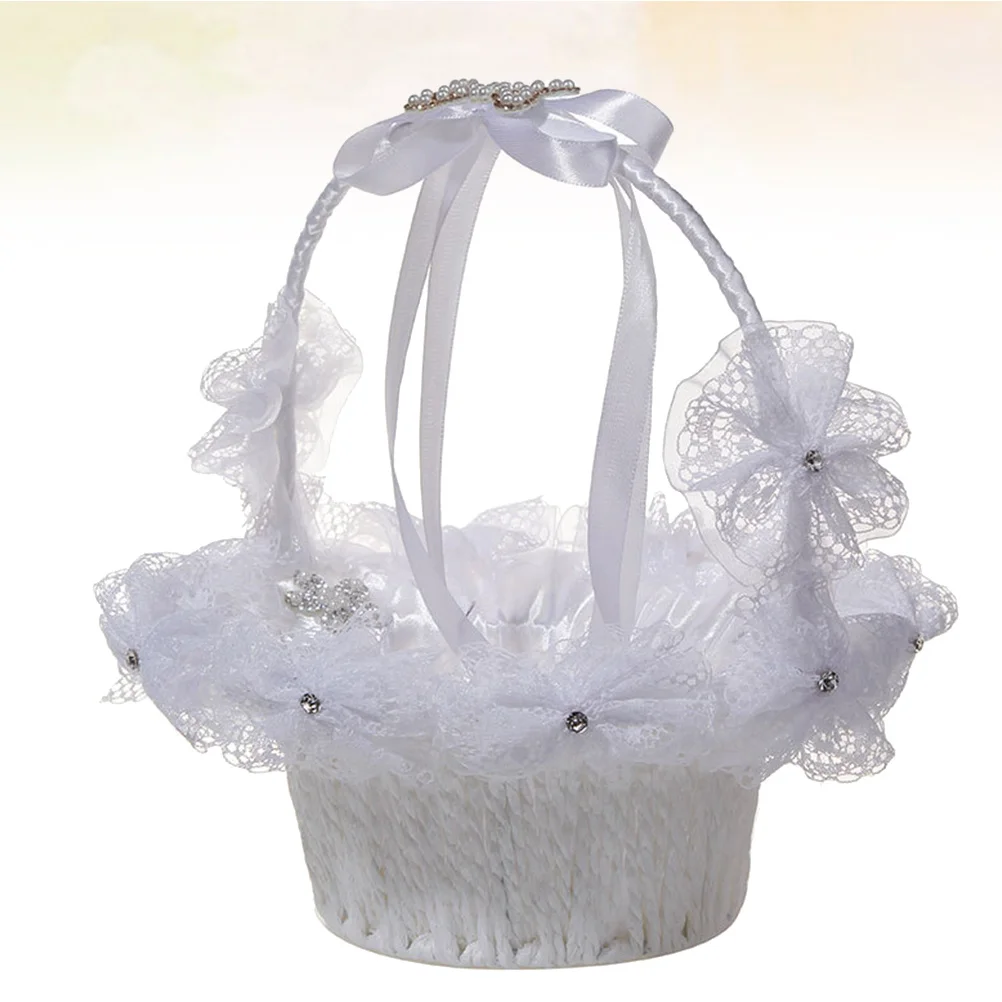 

Butterfly Knot Flower Basket Lightweight Portable Wedding Rose Petal Holder Crystal Decorated Flower Basket For
