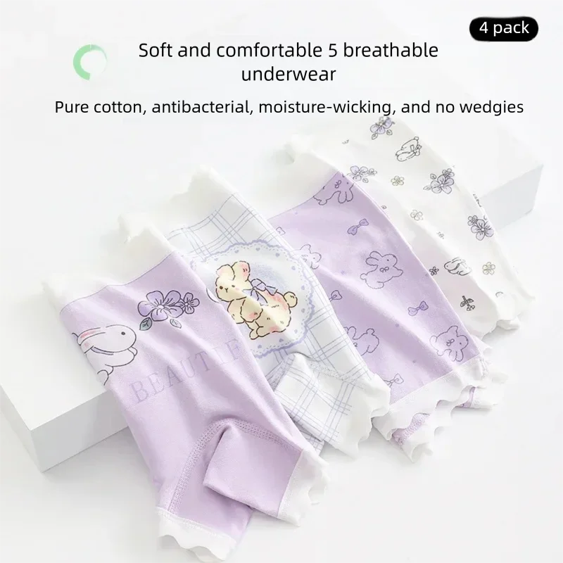 Girls Cotton Soft Antibacterial Panties Kids Cute Cartoon Print Briefs Skin Friendly Breathable Knickers Daily Underwear