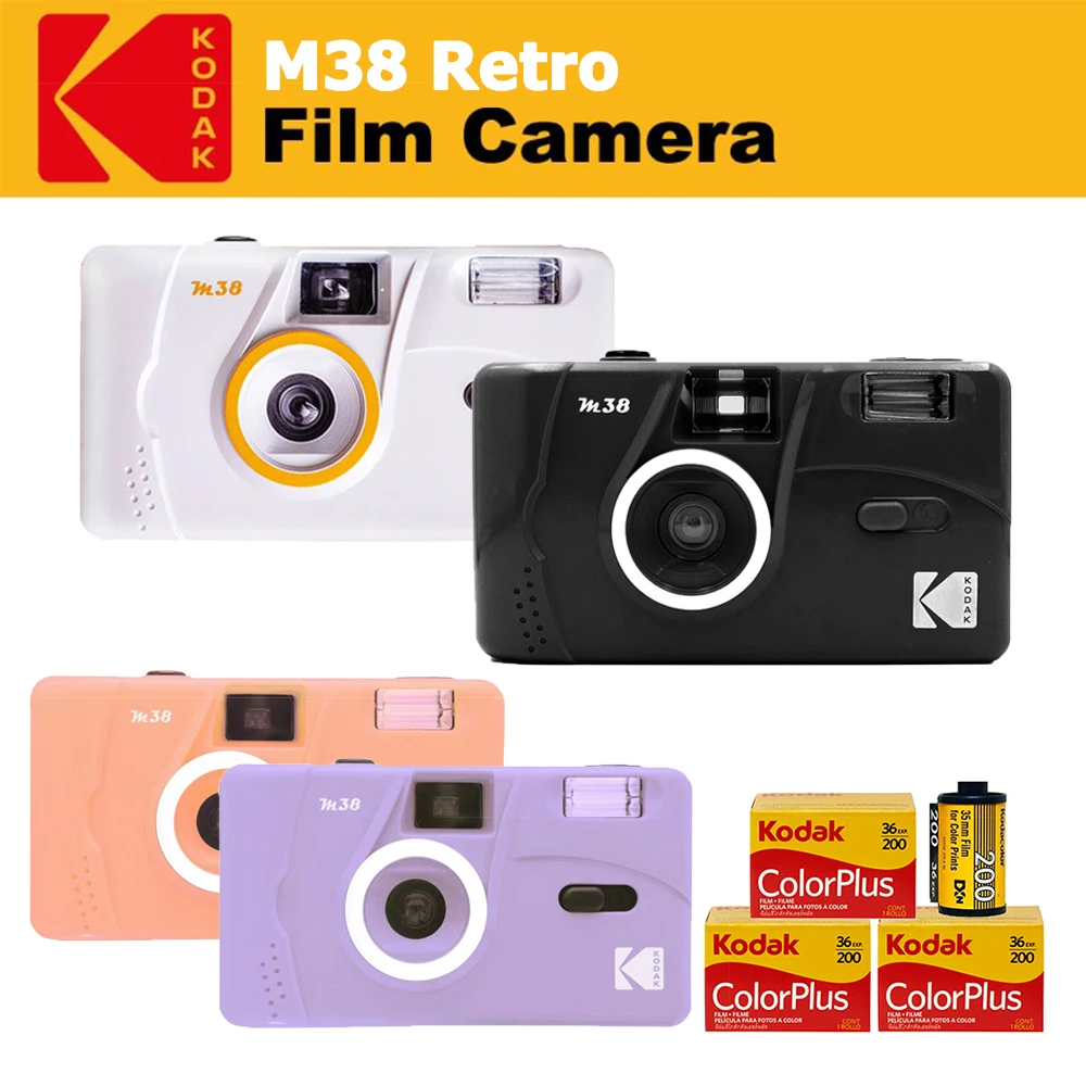 For KODAK Vintage Retro M38 Ungrade M35 35mm With flash Reusable Film Camera Starry Sky black/cloud white/grapefruit/lavender