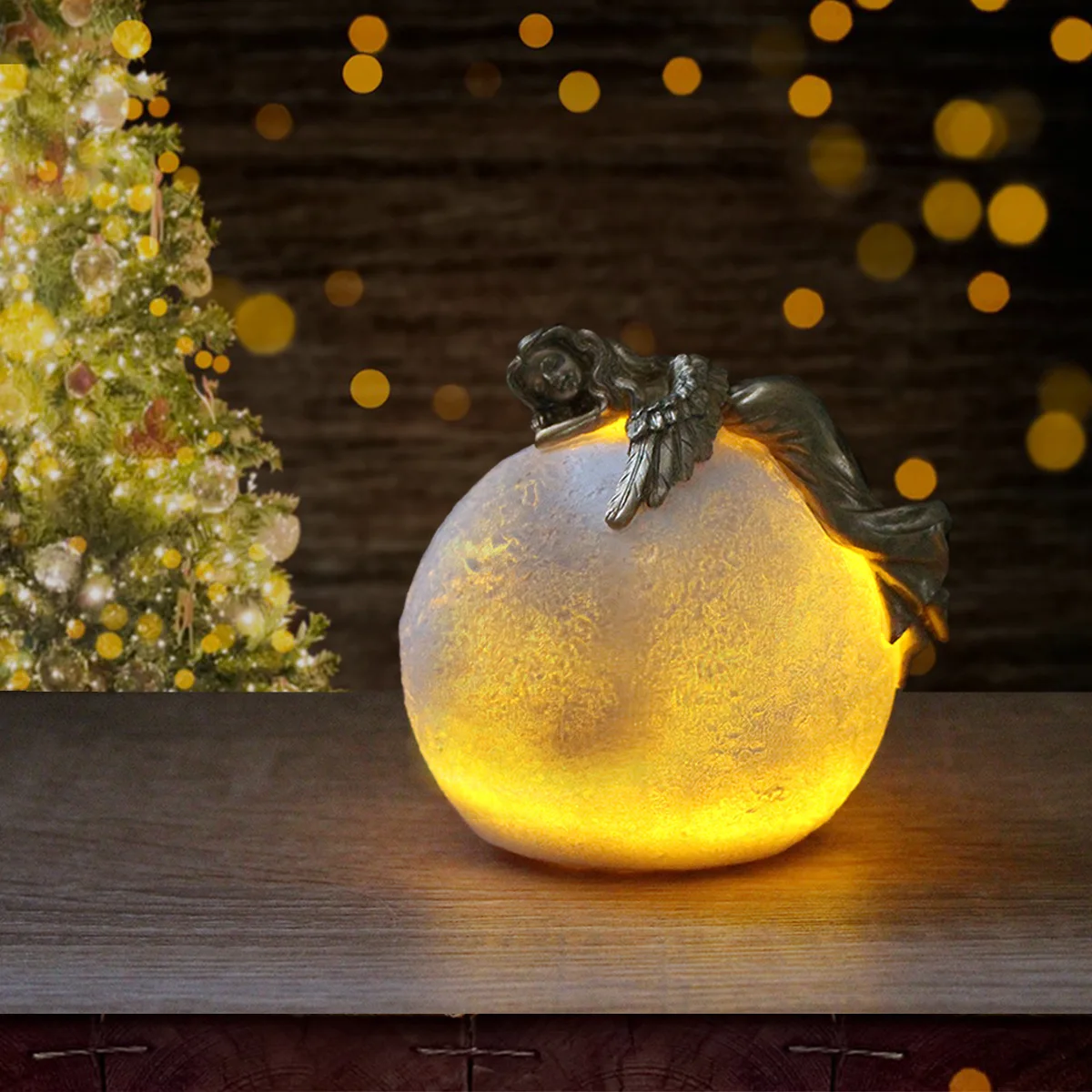 

‌Sleeping Angel Moon Statue - Resin Night Light for Bedroom