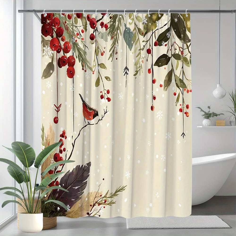Waterproof Shower Curtain Autumn Fall Woodland Berries Nature Pattern Bathroom Shower Liner Home Decor Tank Shower Curtain