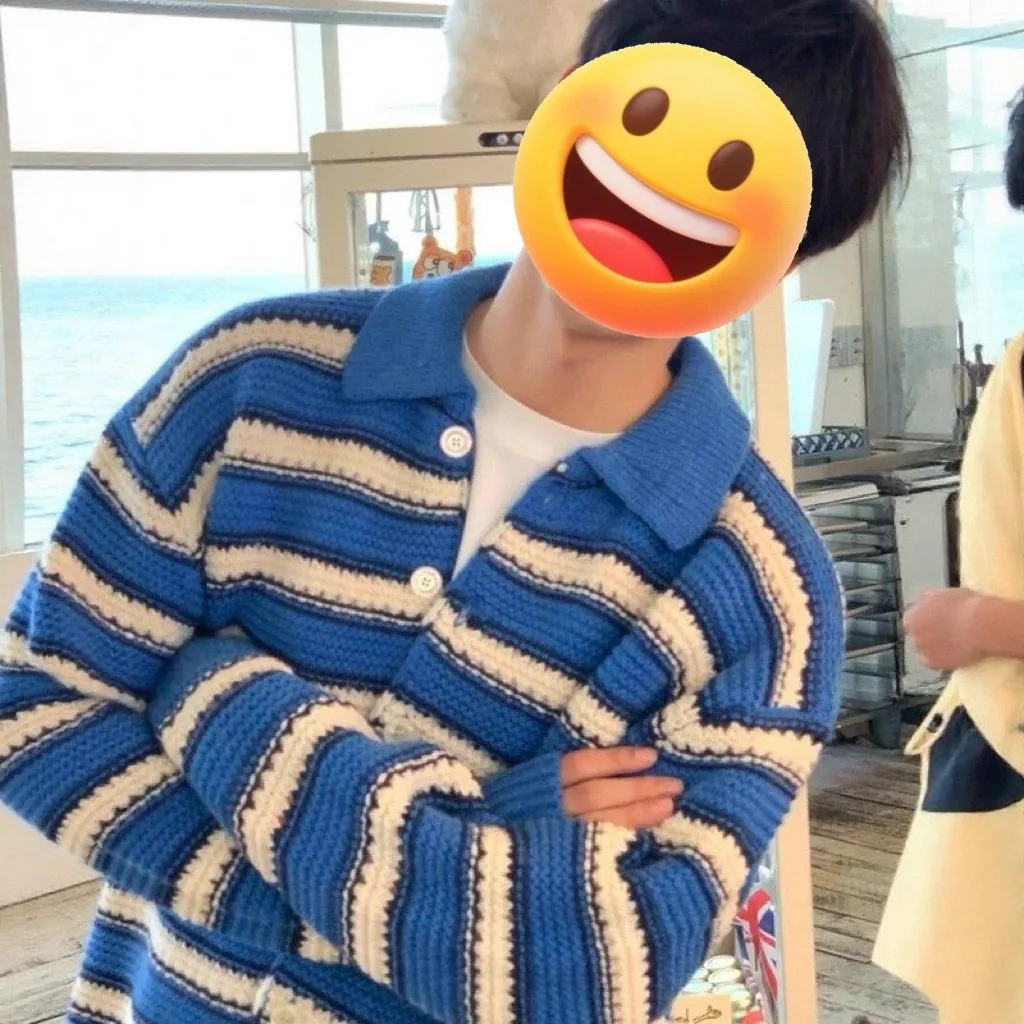 

Men's Loose Knitted Sweater Color Blo Striped Open Cardigan Spring Autumn Faionable Vintage Sle Inner Wear Casual Outer...