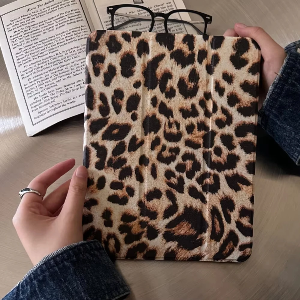 Trend Leopard Print Cute Love Mirror Tablet Case For iPad Pro 11 12.9 13 A16 M2 M4 M3 M5 5/6/7/8/9/10/11th Mini Air 3 4 5 Cover