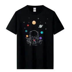 Men's High Quality T-shirt 100% Cotton Funny Astronaut Print Casual Loose Cool T Shirt O-neck Male T-shirt Male Tees Tops