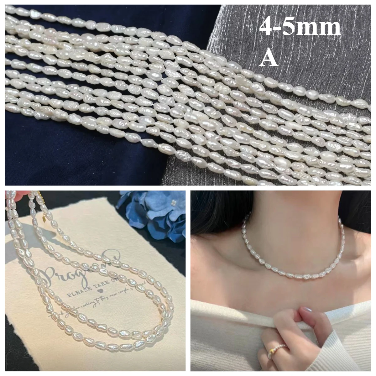 

4-5mm A Grade Rice Cultured Pearl Loose Beads Natural Freshwater Pearls for Jewelry Making DIY Necklace Bracelet Accessory 36cm