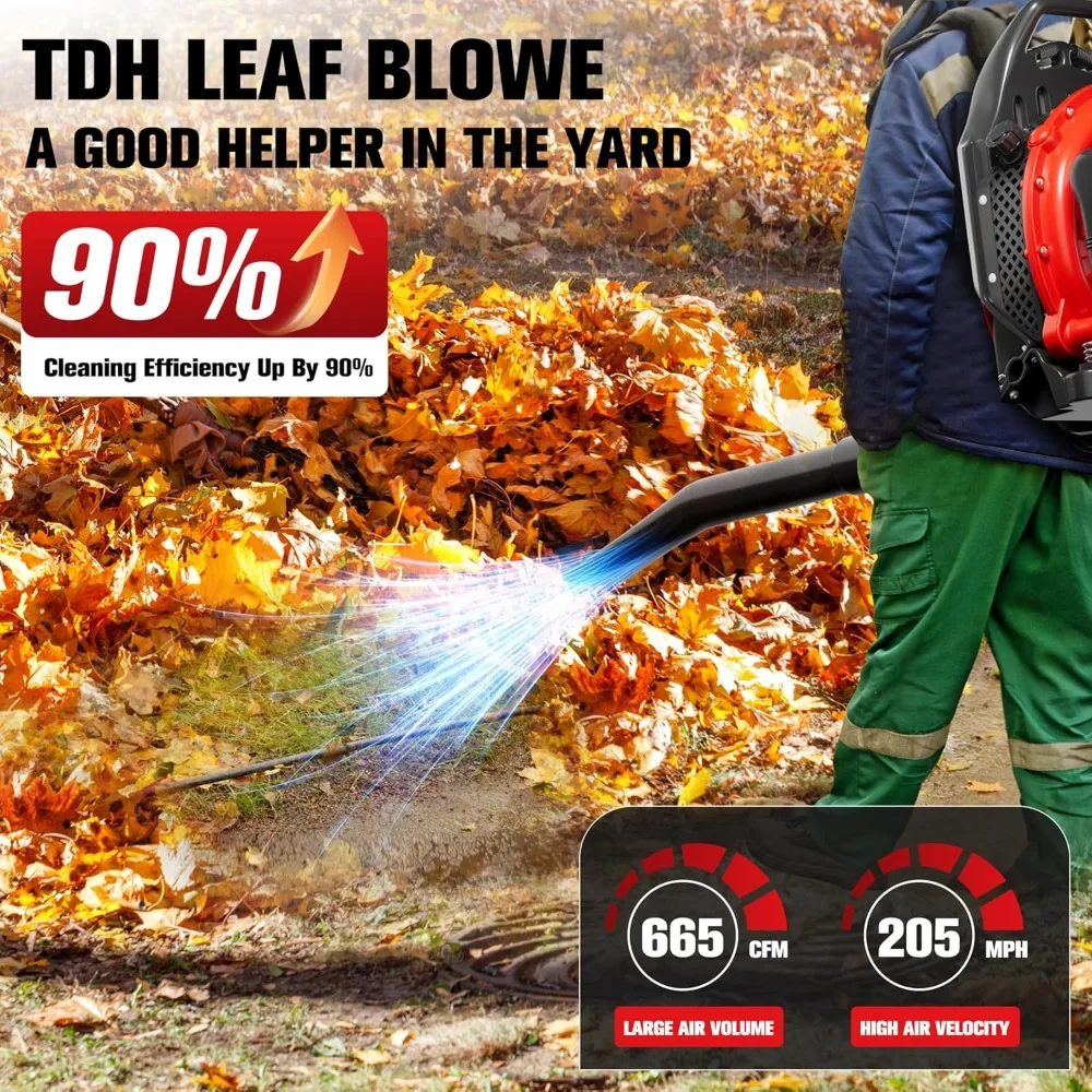 Gas Backpack Leaf Blower - 2-Stroke Handheld-Class V Engine, 63 CC, High-Velocity 665 CFM, Ergonomic Design for Complete Pro