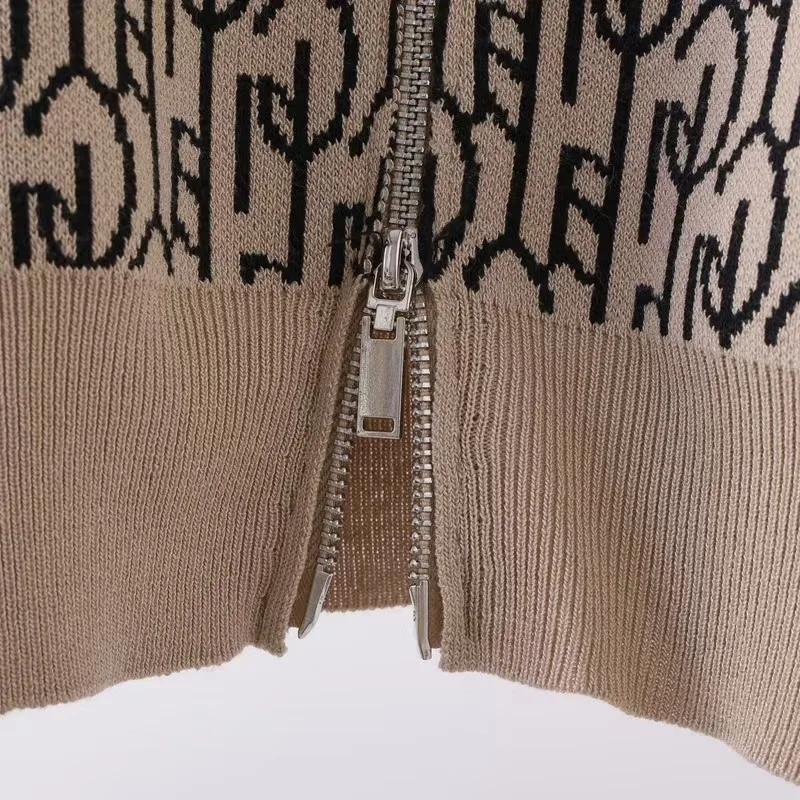 Damskie komplety dzianinowe z nadrukiem, nowe, dwuczęściowe, zapinane na zamek, z dekoltem typu O, sweter z długim rękawem, kardigan, topy, zestawy, spodnie z wysokim stanem.