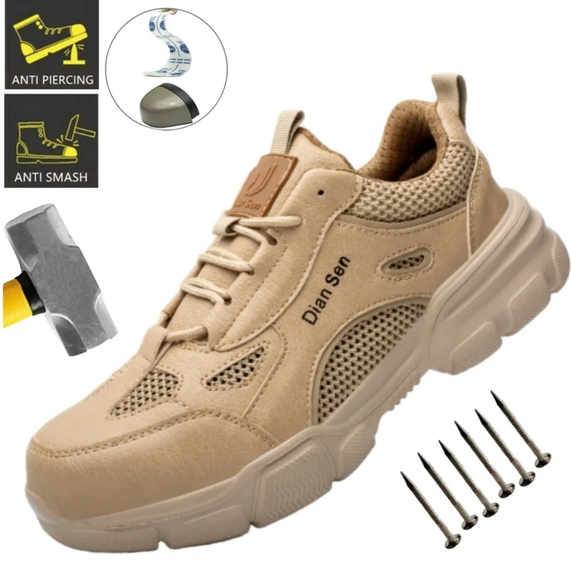 Men Steel Toe Safety Work Shoes Breathable Lightweight Comfortable Industrial Construction Shoes Puncture Proof Antislip Sneaker