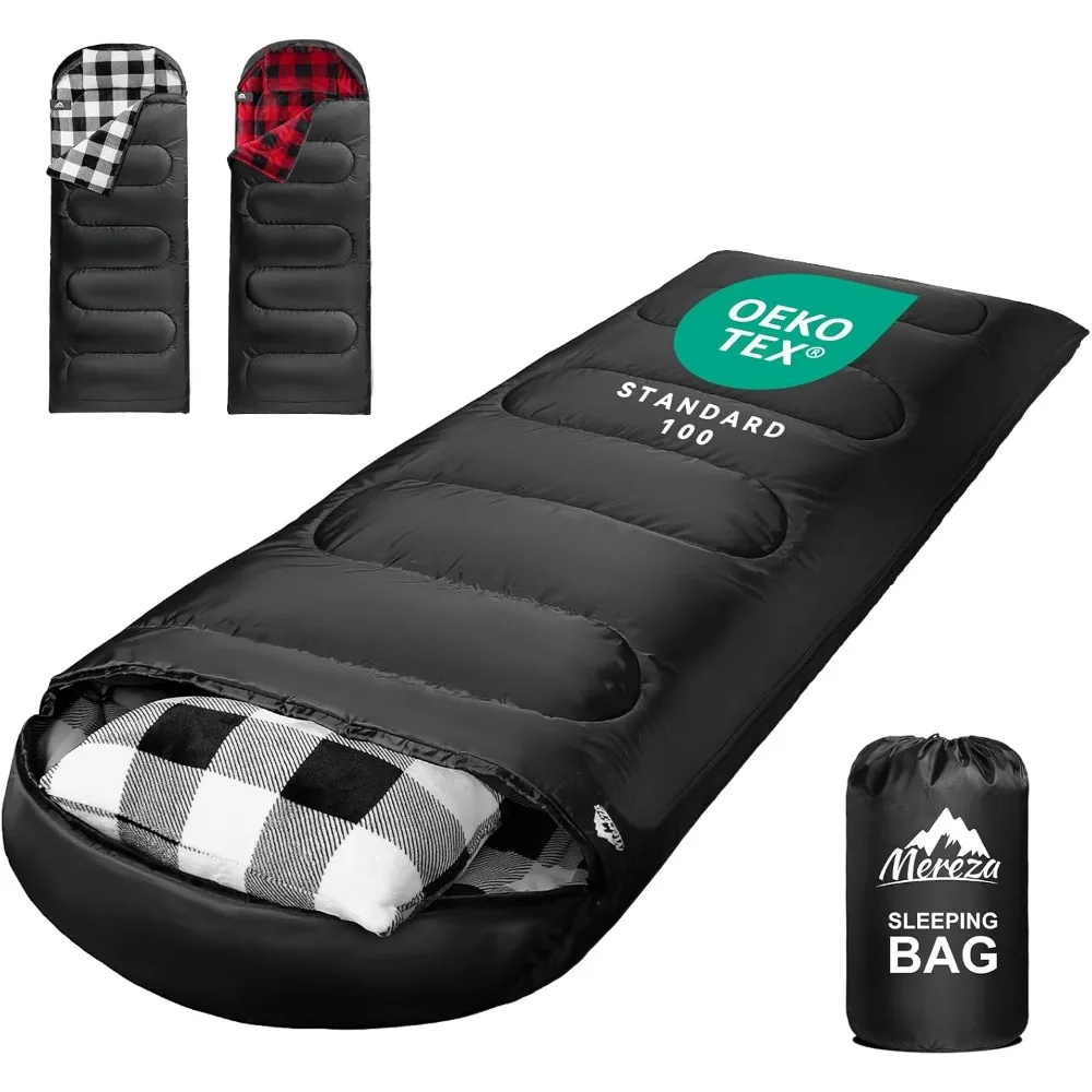 

Flannel Sleeping Bag for Adults Mens with Pillow, XL Cold Weather Sleeping Bag for 30 Degree 4 Season Camping Large Big