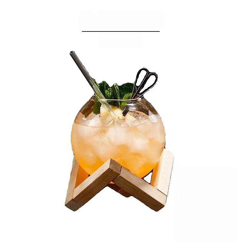 Creative Wood Bottom Moon Glass Cup Vietri Mare Cocktail Cup Design Beverage Serving Utensils Crystal Glass Cocktails Glasses