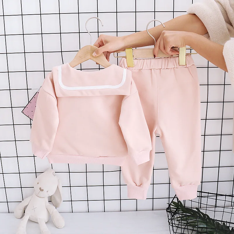 Autumn Kid Girl Clothes Solid Casual Two Piece Sweatshirt Pant 2Pc Suit Baby Sportwear Toddler Long Sleeve Tracksuit Outfit A498