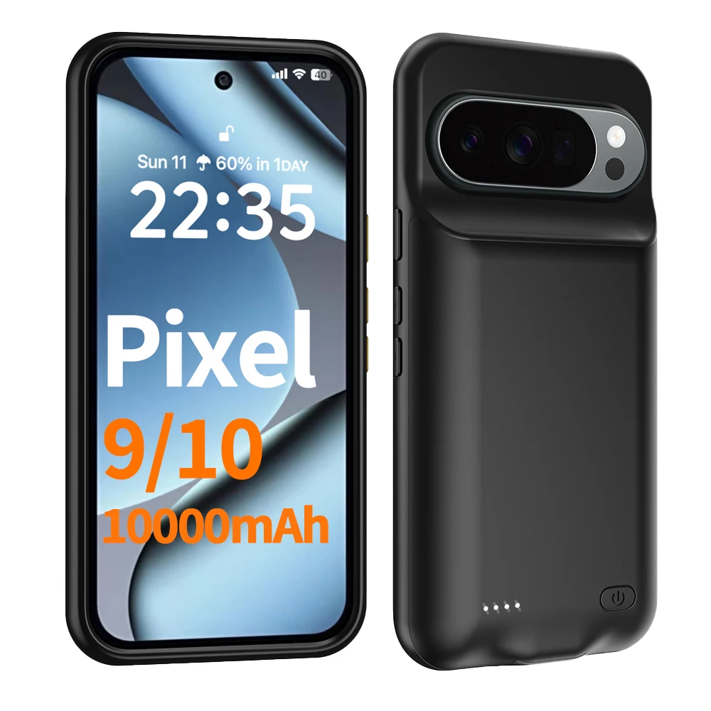 10000mAh Magnetic Battery Case for Google Pixel 9 9Pro 10 10Pro 9ProXL 10ProXL Wireless Charging Power Bank Charger Cover Black