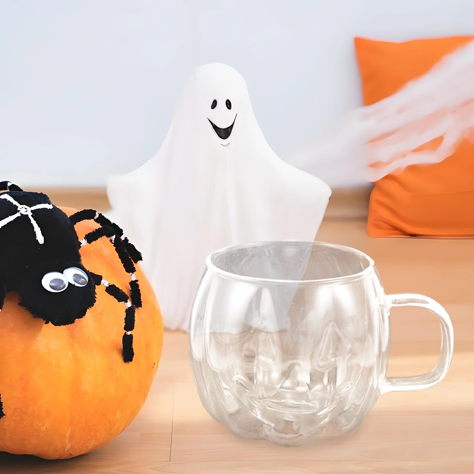 

Festive Pumpkin Shaped Glass Mug Halloween Coffee Cup Single Layer Transparent Design Heat Resistant Borosilicate