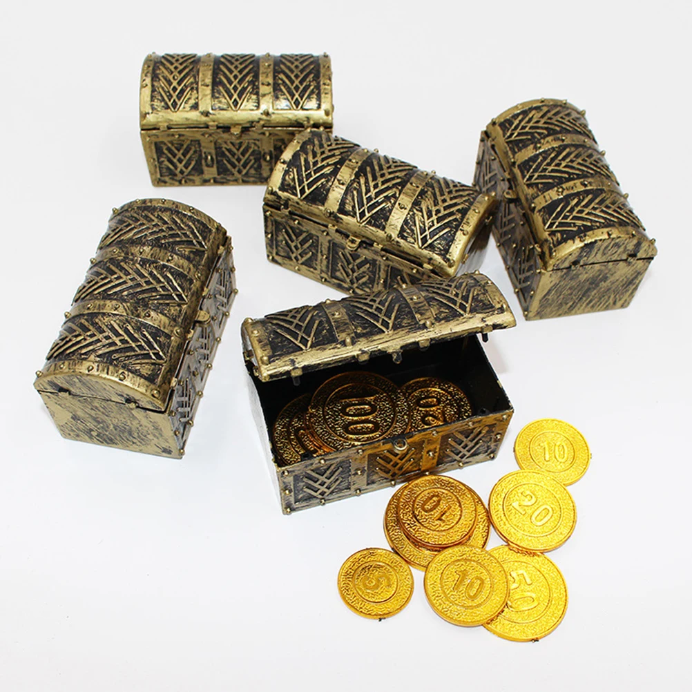 

Pirate Treasure Chest Props Kids Toy Storage Container Gemstone Earrings Coins Rings Adventure Game Party Favor Kids