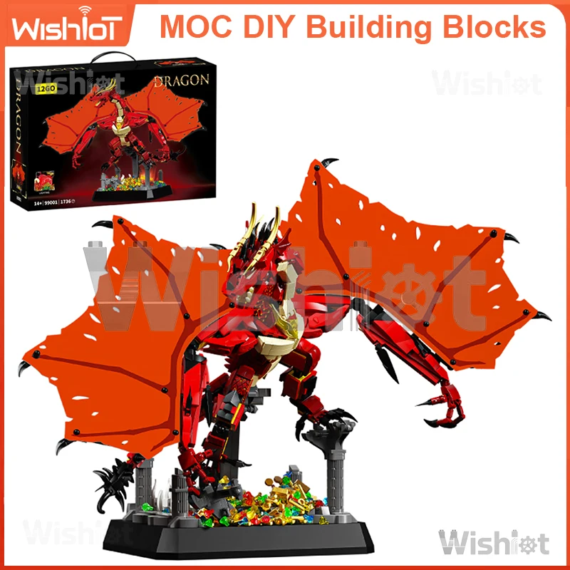 

99001 Набор для сборки шарнирных существ дракона, 1736 шт., модель знаменитого фильма с шарнирными крыльями для коллекционеров для взрослых