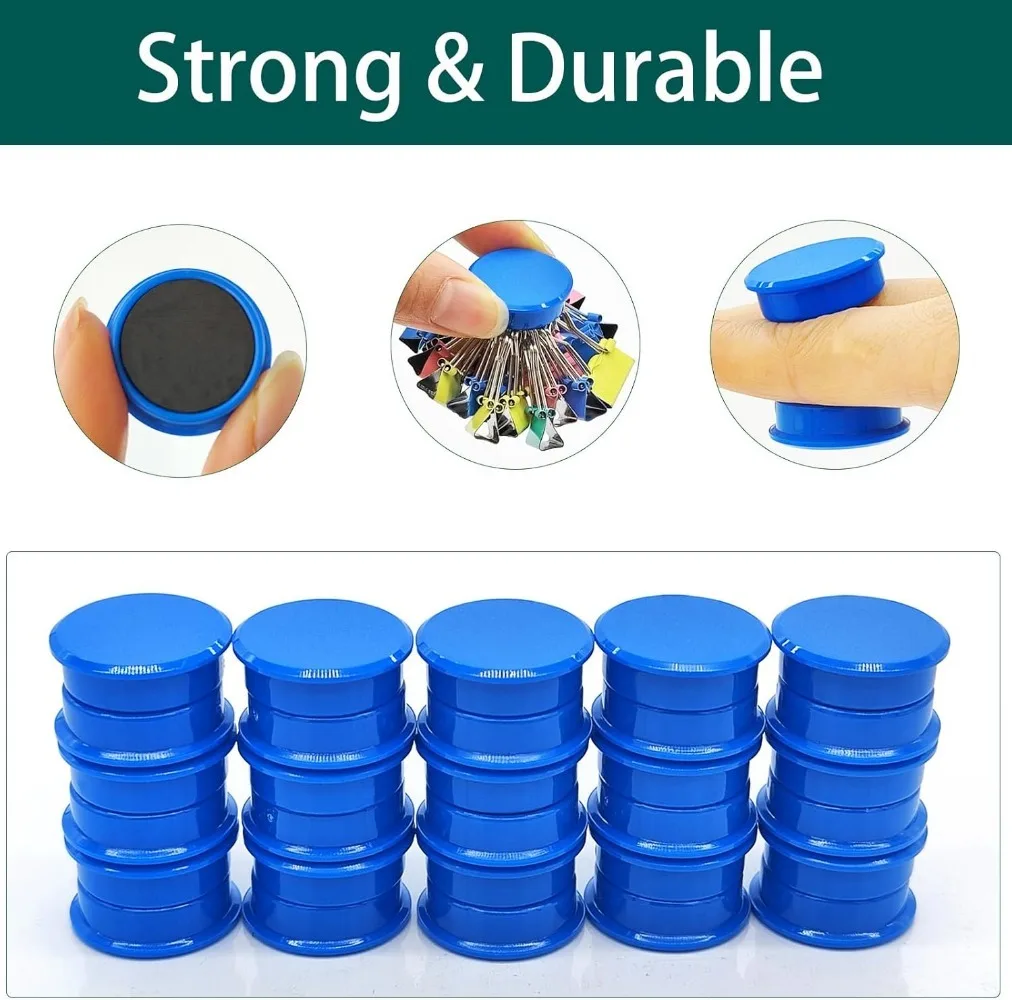 30-Pack Strong Mini Round Magnets – Heavy Duty, Blue, for Fridge & DIY Crafts