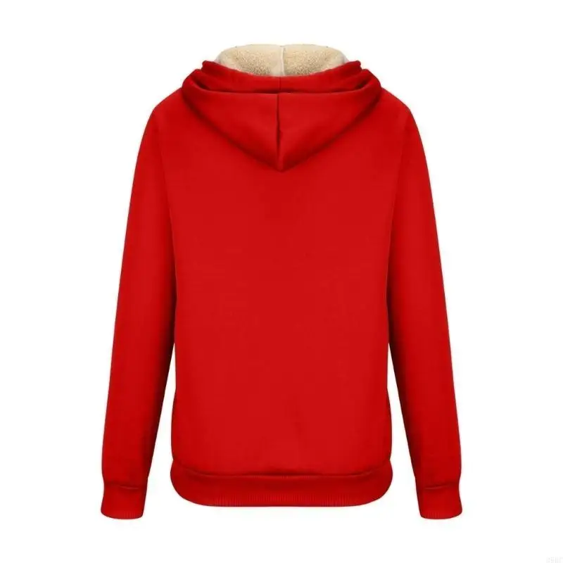 39BC سترة نسائية بغطاء رأس بسحاب مبطنة بالصوف الشيربا مع جيوب سترة دافئة بسحاب معطف