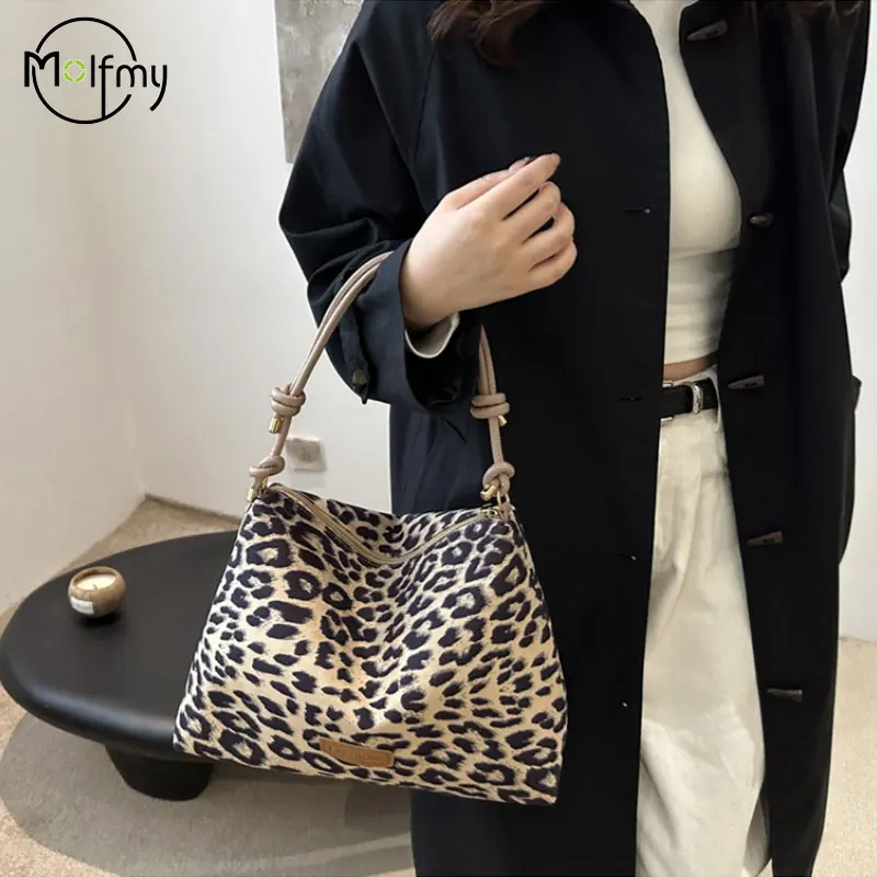 

Women's Bags Fashion Large Capacity Handbag Women Leopard Print Bucket Bag Commuting Crossbody Bags Armpits 2025 Autumn Winter