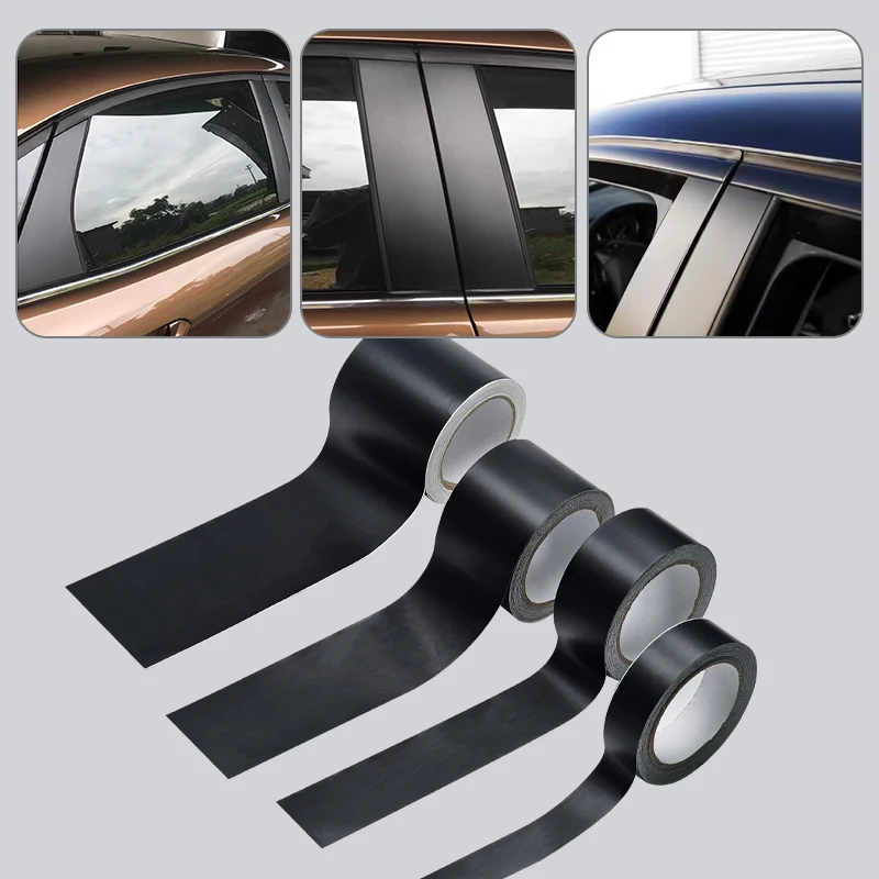 Fita de Vinil Fosco Preto 3/5/7/10CM para Acabamento de Janelas, Película de Vinil para Remoção de Cromado, Rolo de Vinil para Colar em Pilares, Capô e Teto de Carros, Adesivos Automotivos
