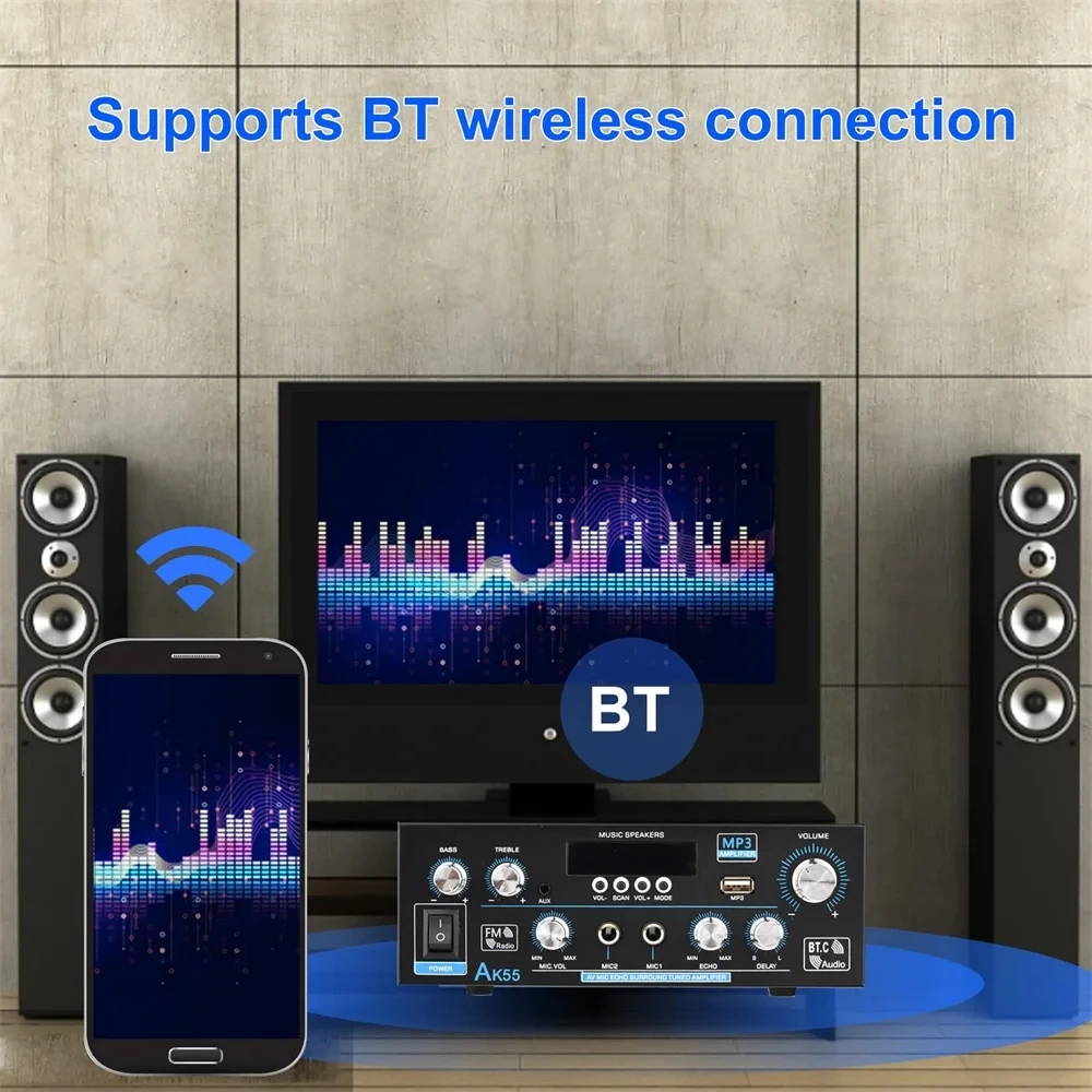 AK55 HiFi مضخم رقمي قناة 2.0 بلوتوث الصوت المحيطي أمبير ماكس الطاقة 90Wx2 المتكلم للمنزل سيارة BT 5.0 الصوت أمبير