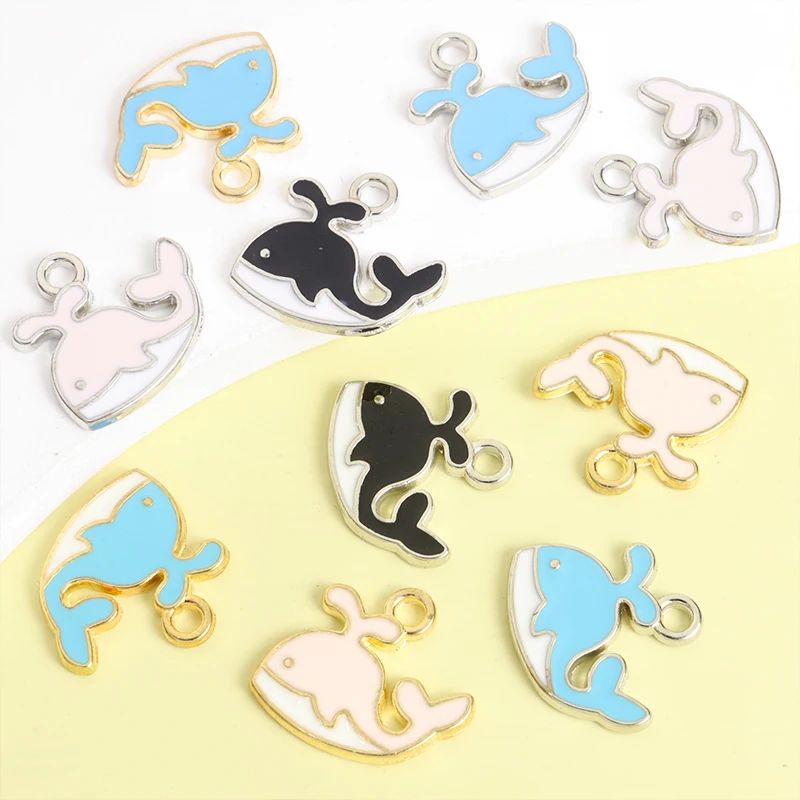 15pcs Cartoon Whale Enamel Charms Kids Girls Cute Trinkets Necklace Bracelet Earrings Pendant Perfect for DIY Couple Small Gifts