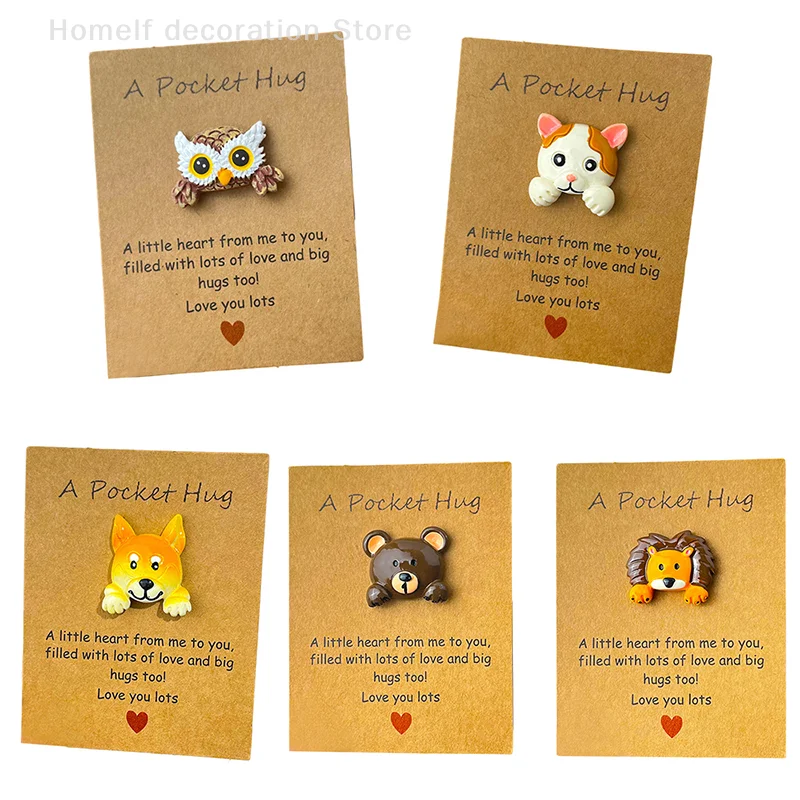 5pcs Little Animal Pocket Hug Bulk Small Emotional Support Gifts With Inspirational Positive Pocket Hug Card