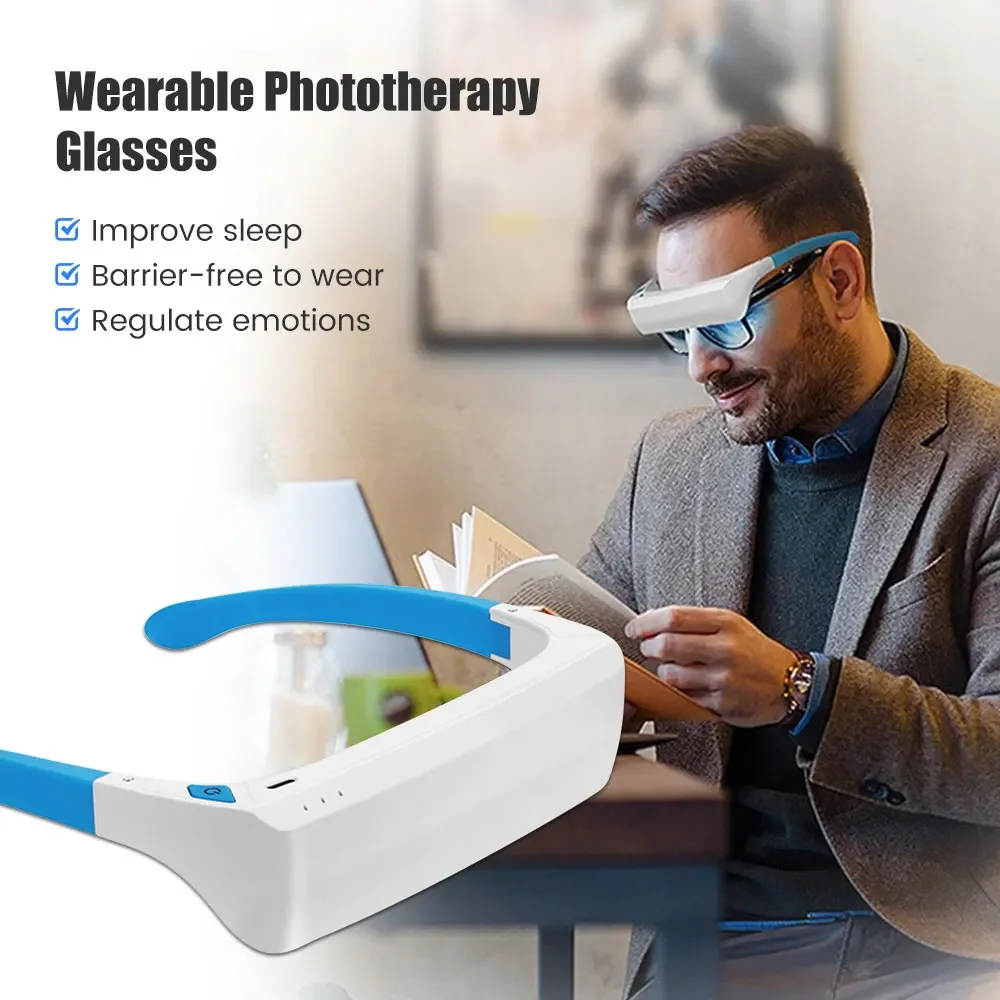 SAD Blue Light Therapy Lamp Depression Mood Therapy Glasses wearable led light anti motion sickness SAD Phototherapy glasses