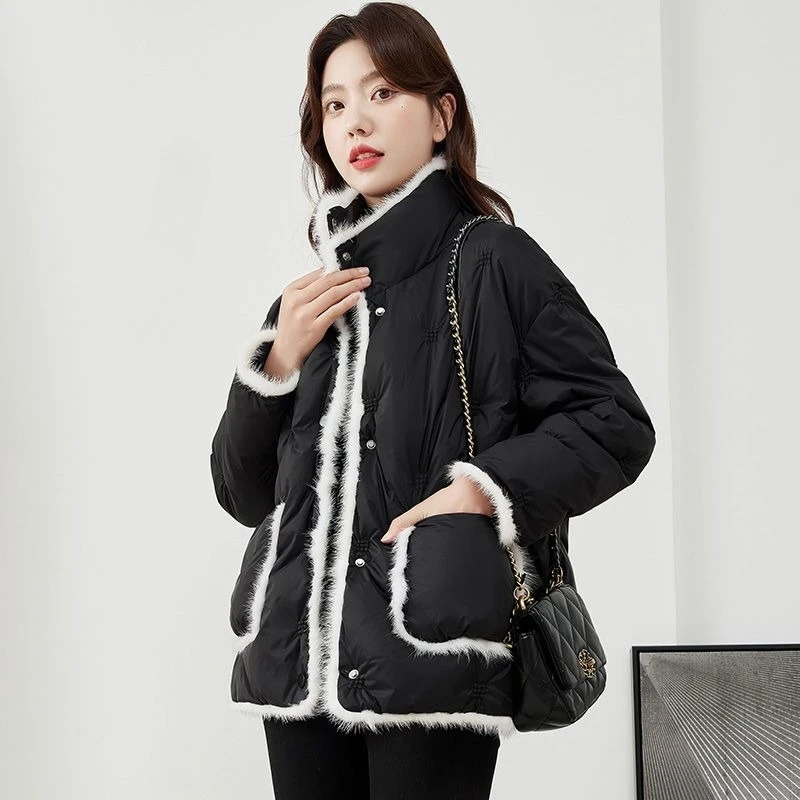 2025 Winter Nieuwe Dames Korte Donsjack 90 Witte Eendendons Loose Fit Koreaanse Stijl Nertsen Bontkraag Jas