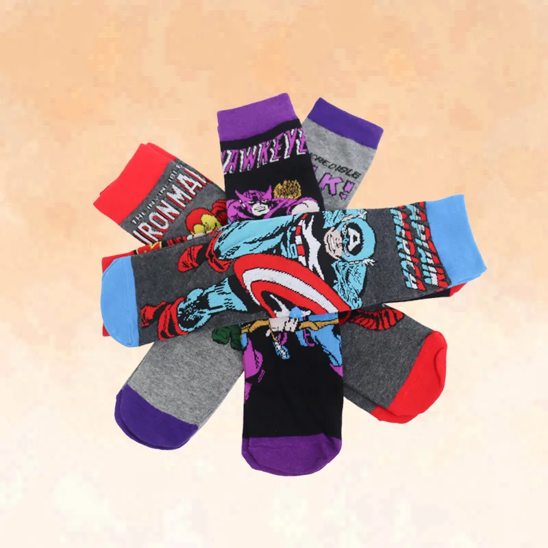 5 pairs classic Iron Man, Captain America and other supermen trend socks for autumn and winter, and socks for couples