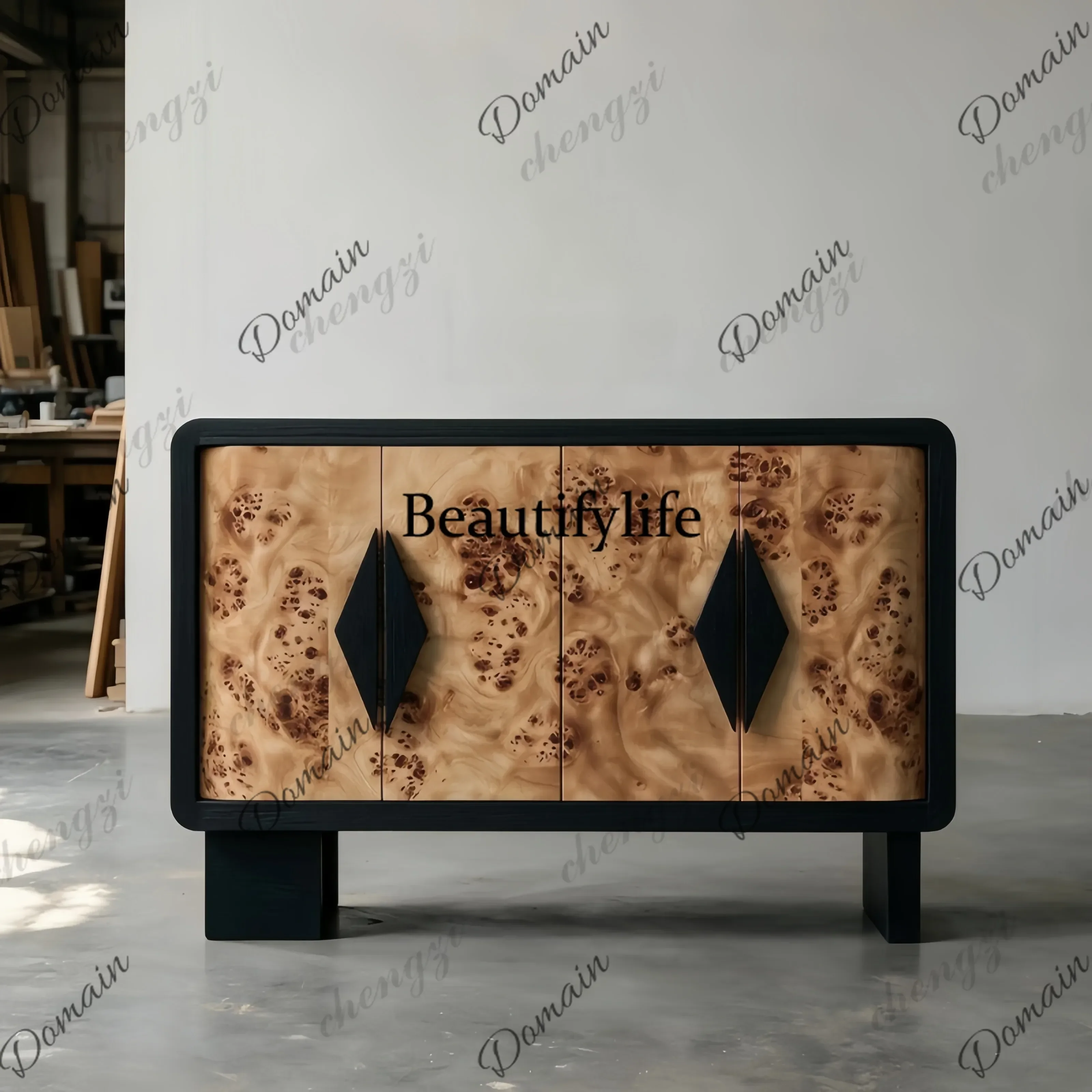 UHV Medieval solid wood side cabinet, black high-end locker, light luxury, minimalist rhombus door panel, household storage cabi