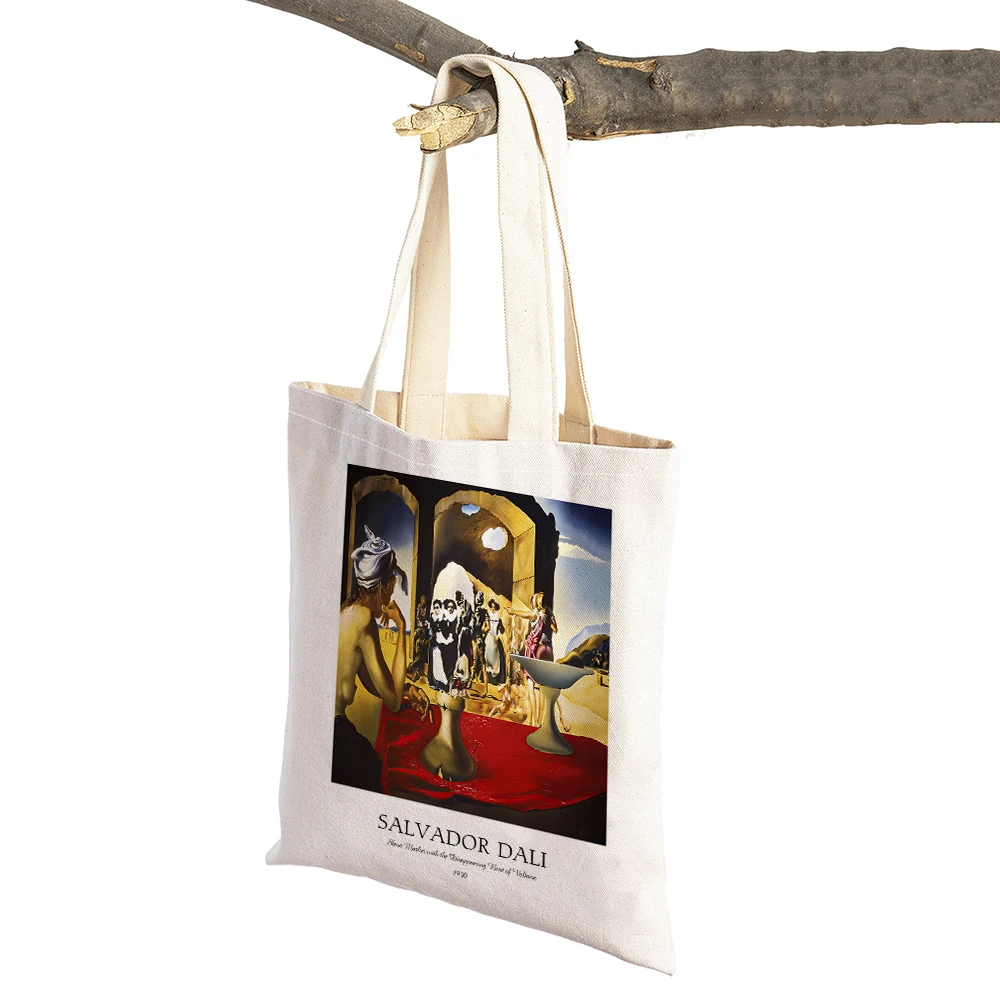 Casual Salvador Dali Women Shopping Bags Double Print Surrealism Cubism Exhibition Shopper Bag Tote Linen Lady Handbag