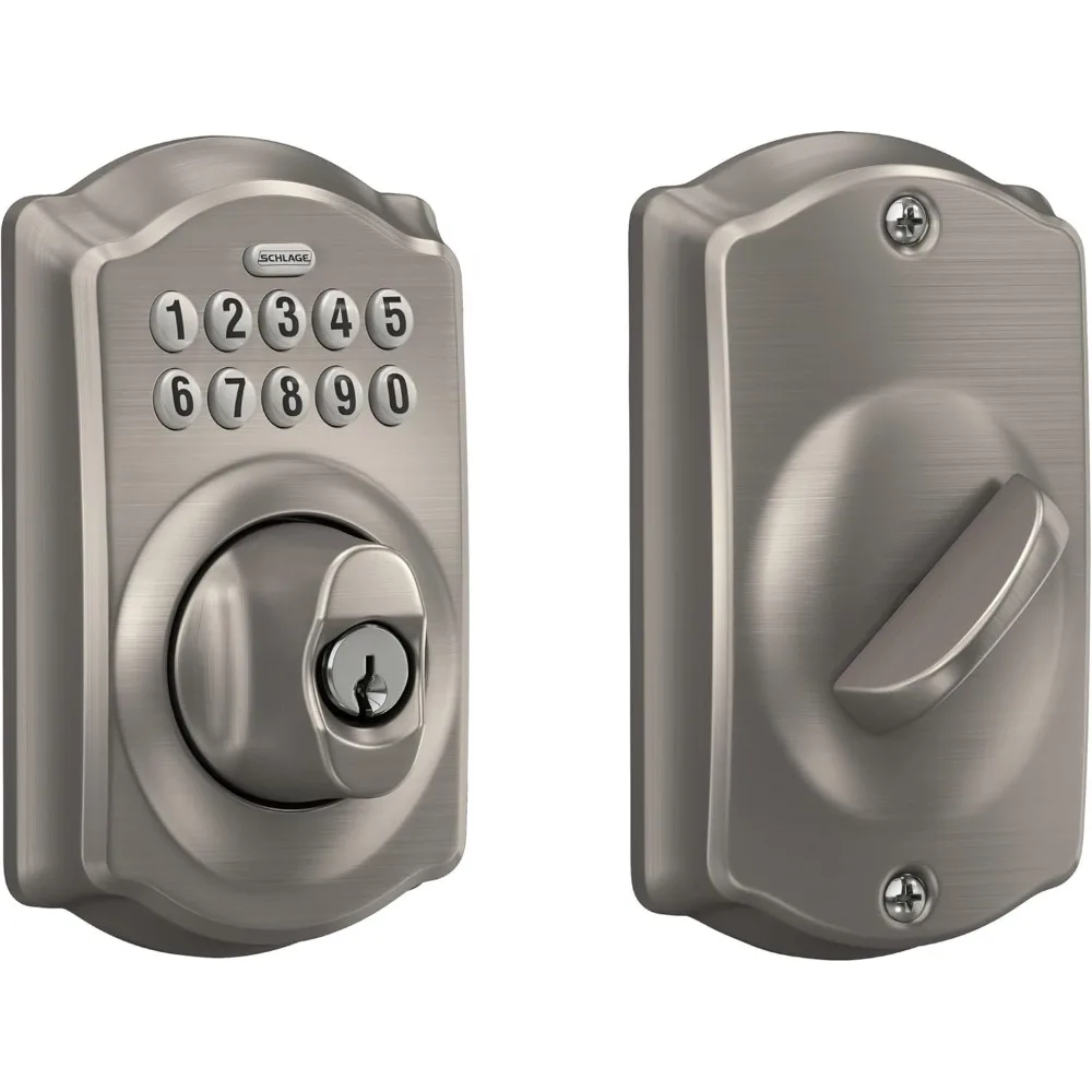 BE365 V CAM 619 Camelot Keypad Deadbolt, Electronic Keyless Entry Lock, Satin Nickel