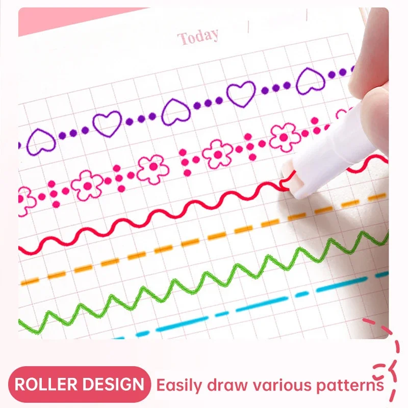 

6Pcs/Set Flower Line Shaped Highlighter Pens Roller Tip Curve Marker Cute Stationery Kawaii Graffiti Noting School Acsesories