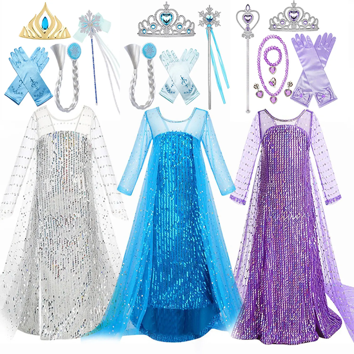 

Girl Elsa Costume Kid Cosplay Dress Children Fancy Disguise Rapunzel Belle Anna Birthday Party Princess Carnival Evening Clothes