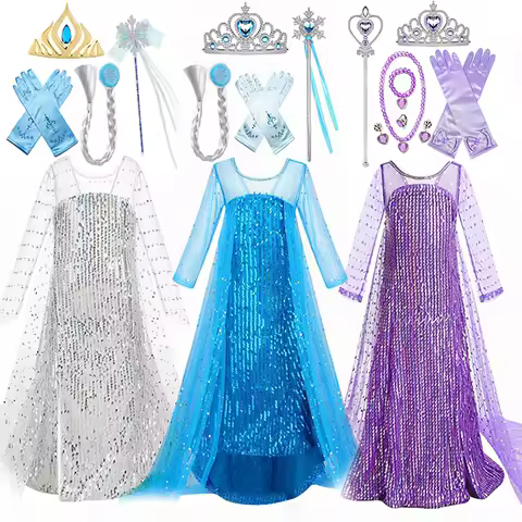 Halloween Girl Elsa Kid Cosplay Dress Children Fancy Disguise Rapunzel Belle Anna Birthday Party Princess Carnival Evening Dress