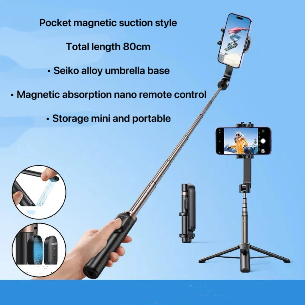 Soporte de palo de selfie con Bluetooth, trípode portátil, mini cámara de selfie giratoria, teléfono móvil universal, antivibración