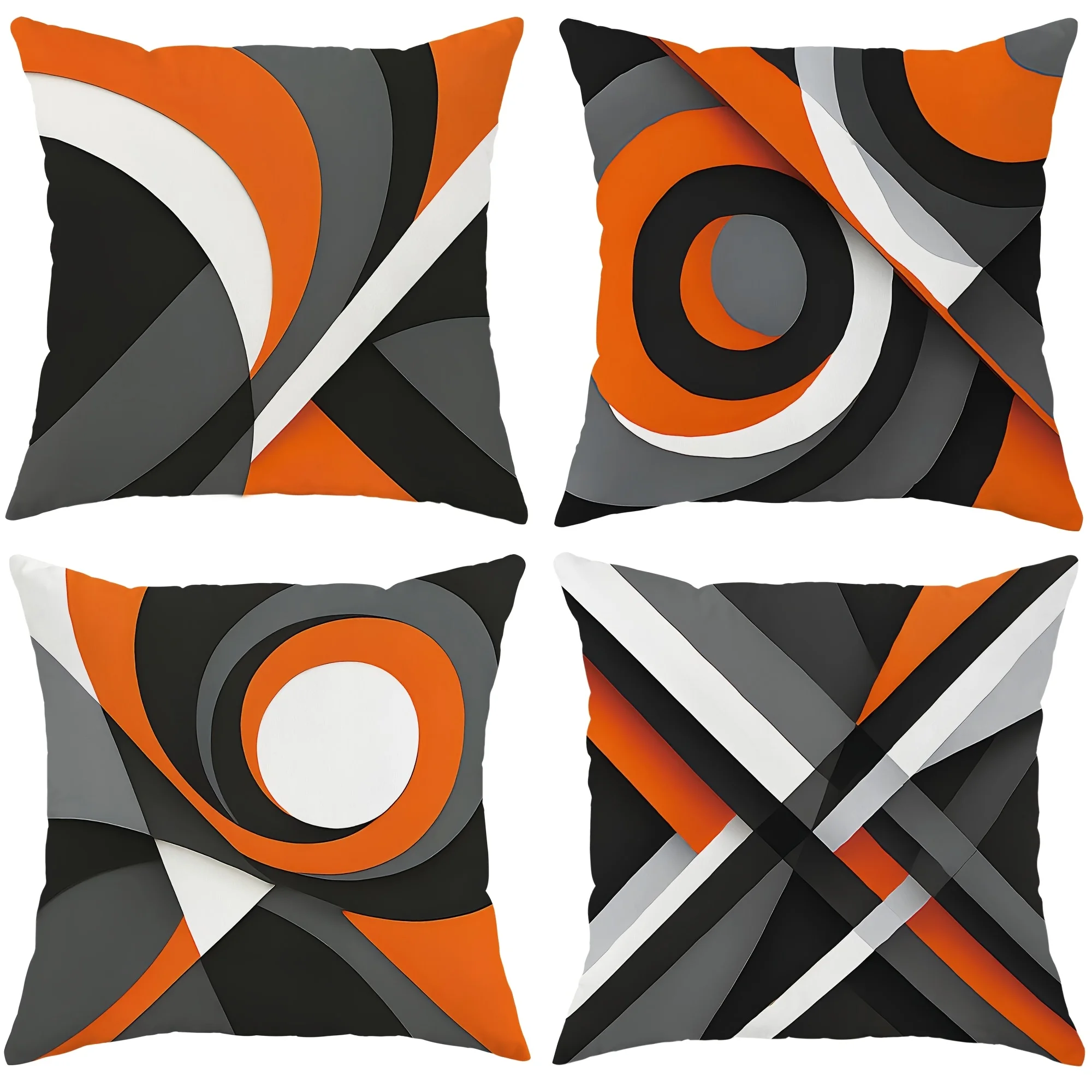 4 piezas  fundas  cojín mornas y abstractas en tonos geométricos  naranja, teal y blanco - Fundas  cojín corativas c