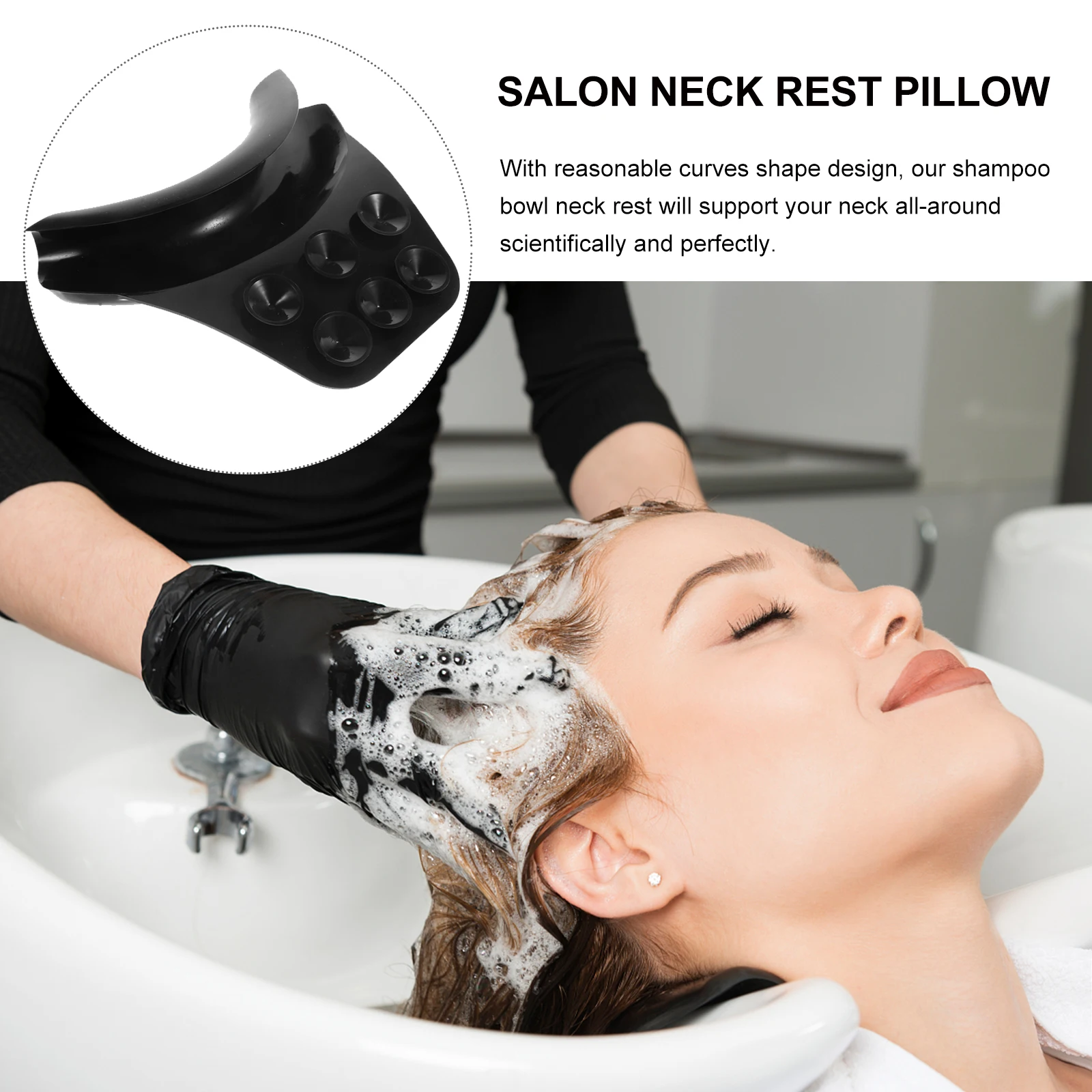 

Silicone Neck Rest Pillow Suction Cups Shampoo Bowl Hair Washing Basin Spa Salon Bath Pillow Home Use Black Color