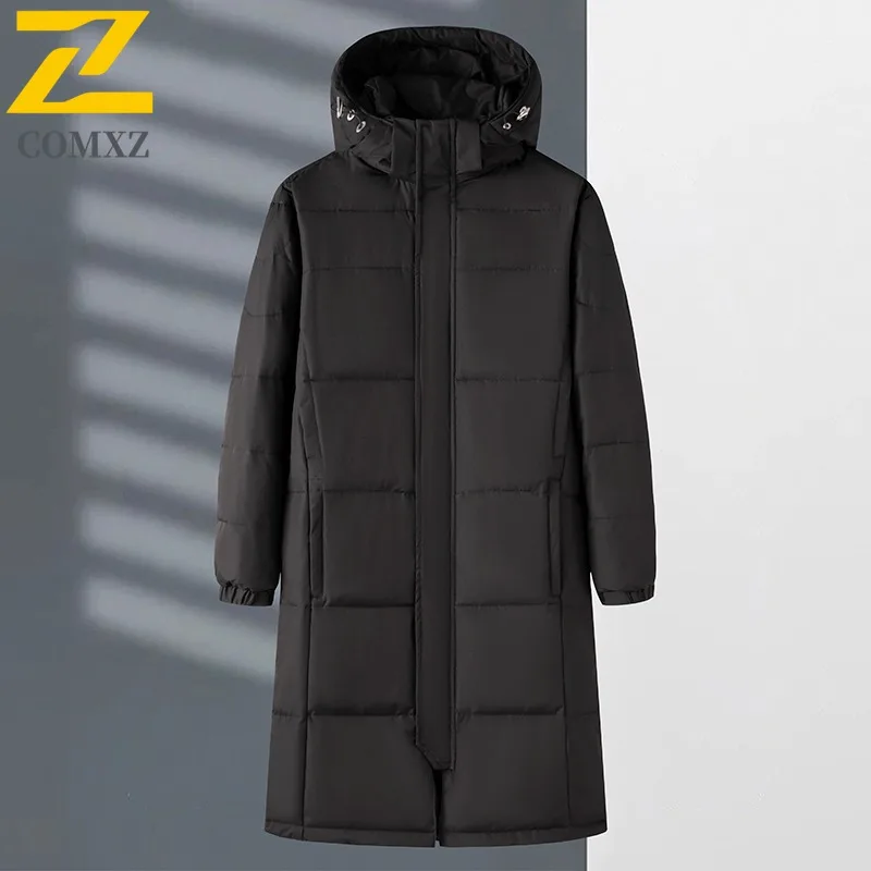 

COMXZ графеновый пуховик мужской с капюшоном для пешего туризма, путешествий, ветрозащитная парка длиной до колена, повседневная стильная теплая осенне-зимняя одежда